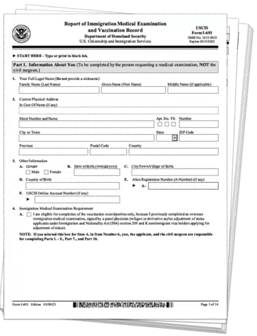 Image showing stack of pages of the I 693 Form
