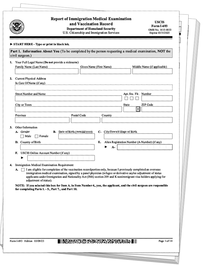 Sarasota Immigration Physicals – I-693 exam and vaccines